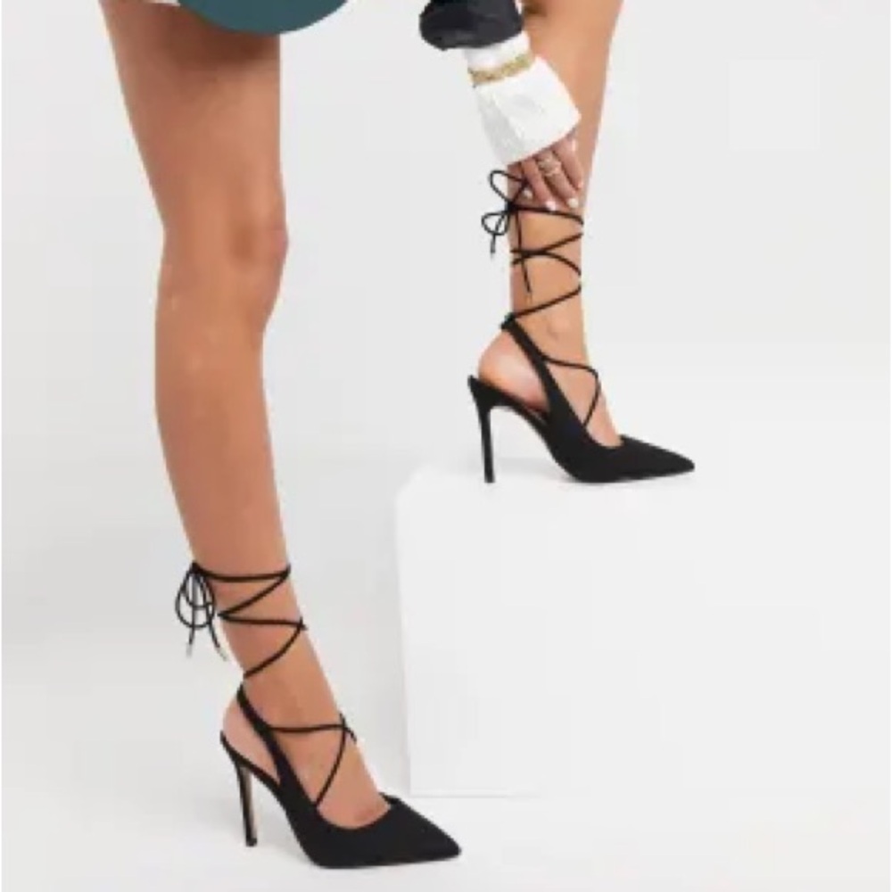 NWOB ASOS Black Whizzy Strappy Stiletto Pumps 7